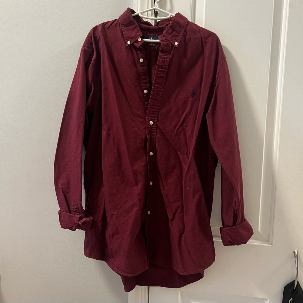 Polo by Ralph Lauren Men's Burgundy Casual Button Down Shirt